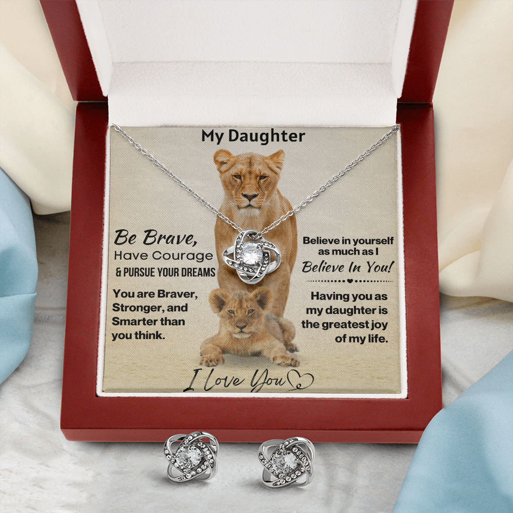 Daughter Be Brave Love Knot Necklace and Earring Set