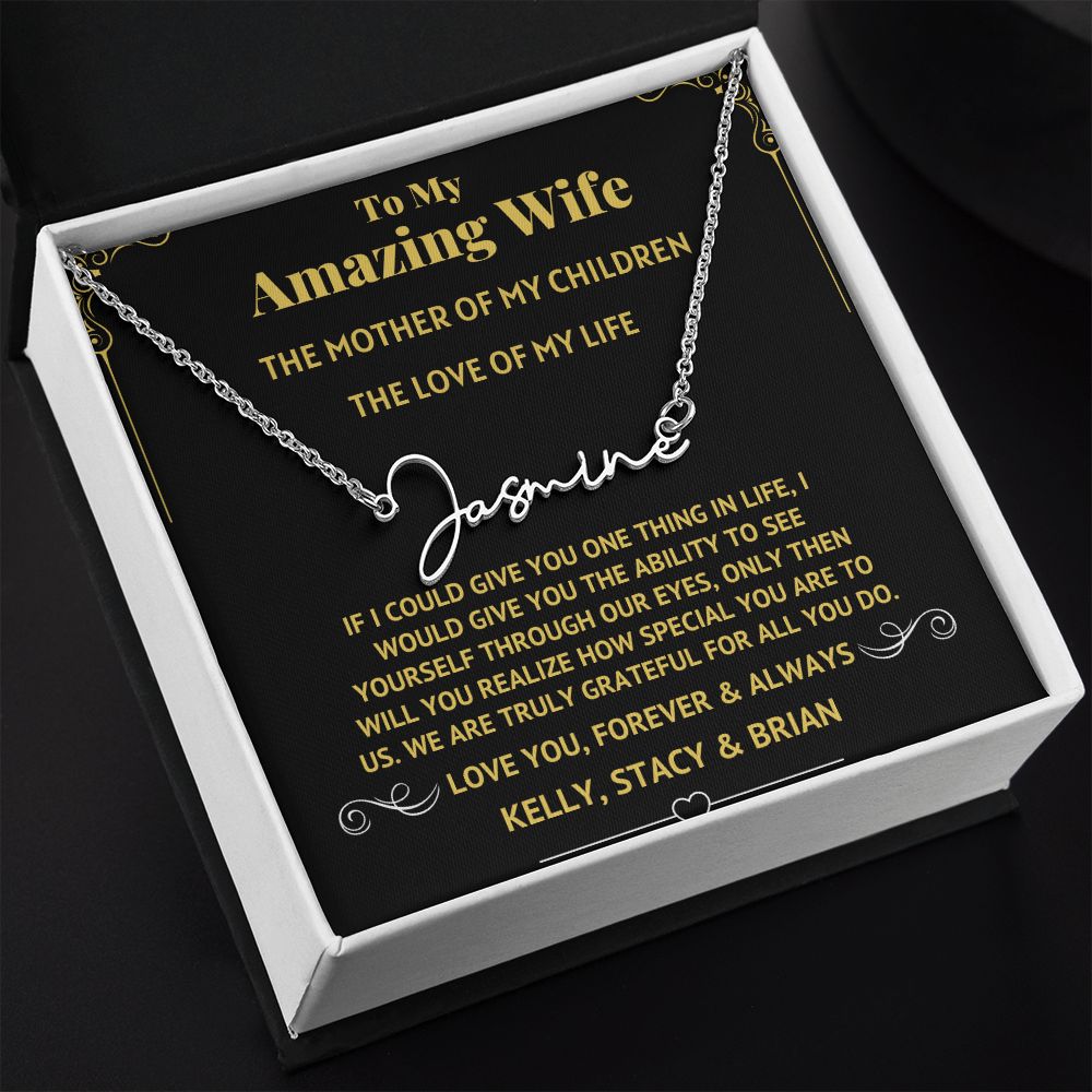 Amazing Wife Black Signature Name Necklace