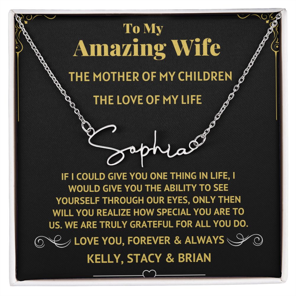 Amazing Wife Black Signature Name Necklace