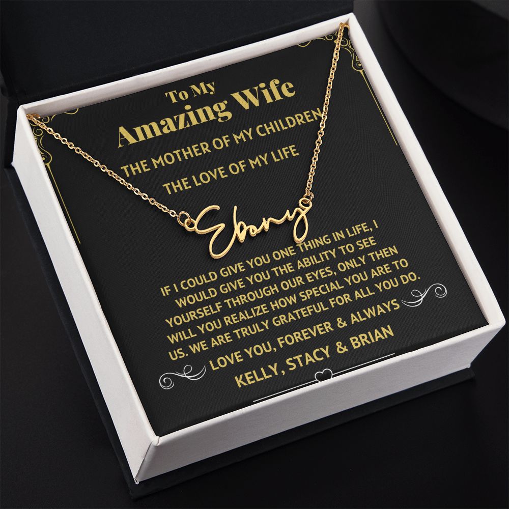 Amazing Wife Black Signature Name Necklace