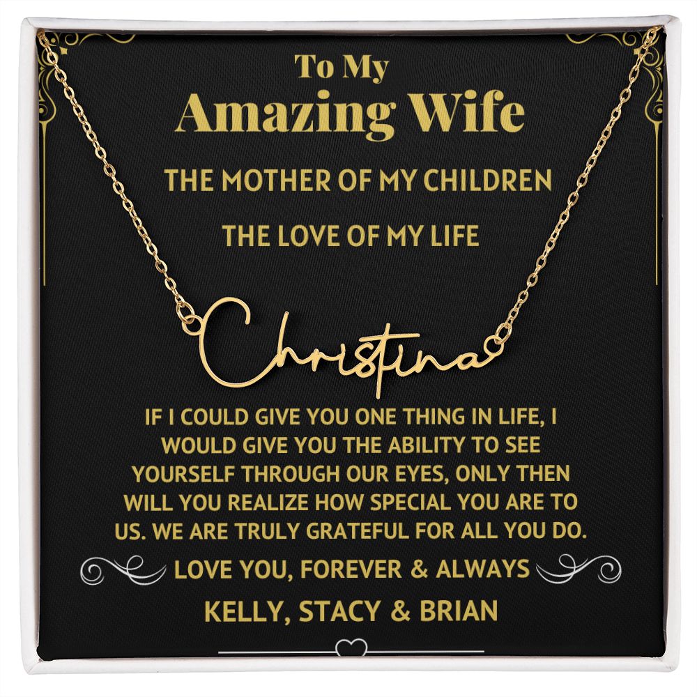 Amazing Wife Black Signature Name Necklace