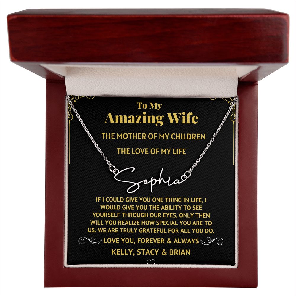 Amazing Wife Black Signature Name Necklace