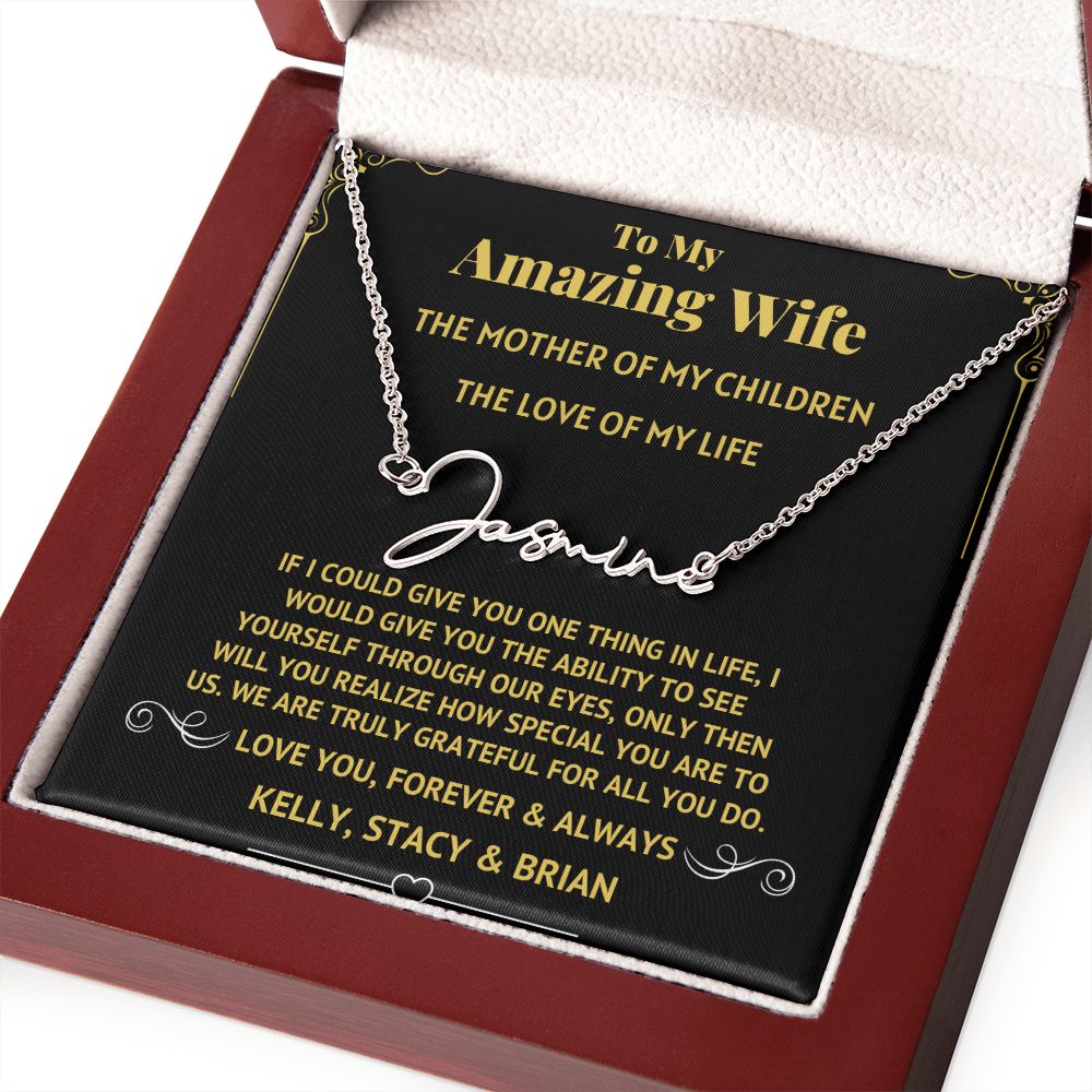 Amazing Wife Black Signature Name Necklace