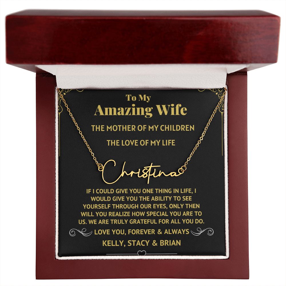 Amazing Wife Black Signature Name Necklace