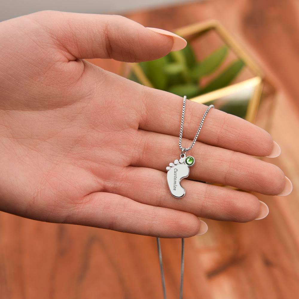Mommy Custom Baby Feet Necklace with Birthstone
