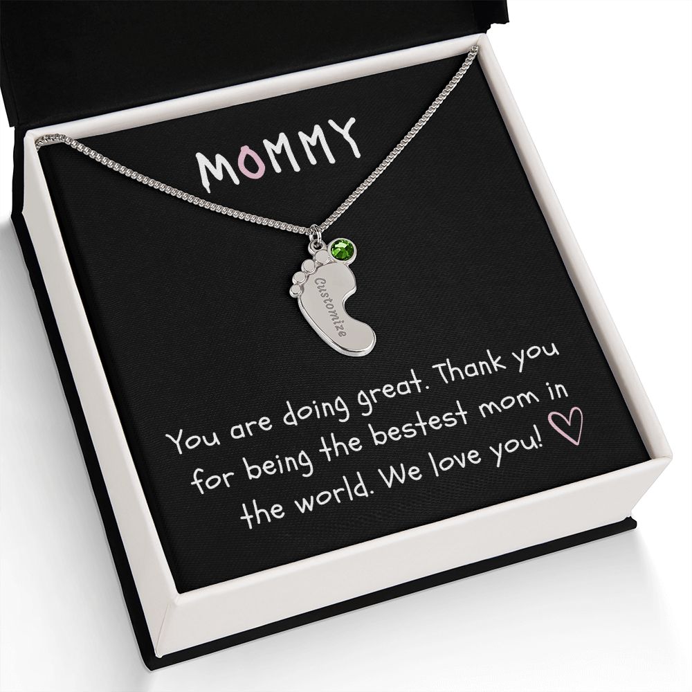 Mommy Custom Baby Feet Necklace with Birthstone