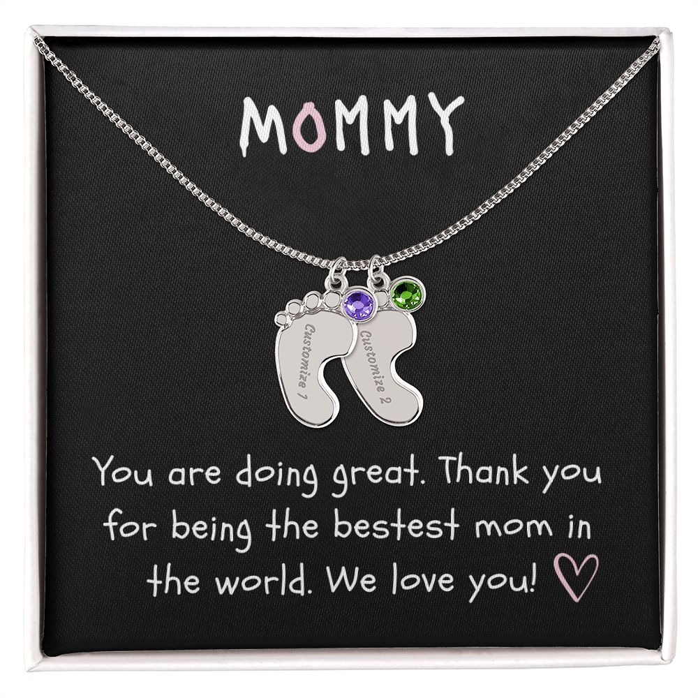Mommy Custom Baby Feet Necklace with Birthstone