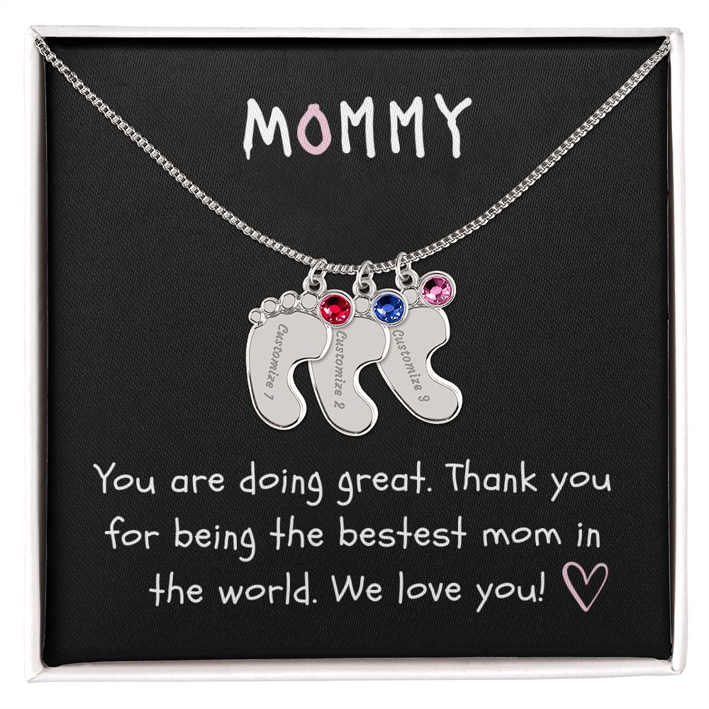 Mommy Custom Baby Feet Necklace with Birthstone
