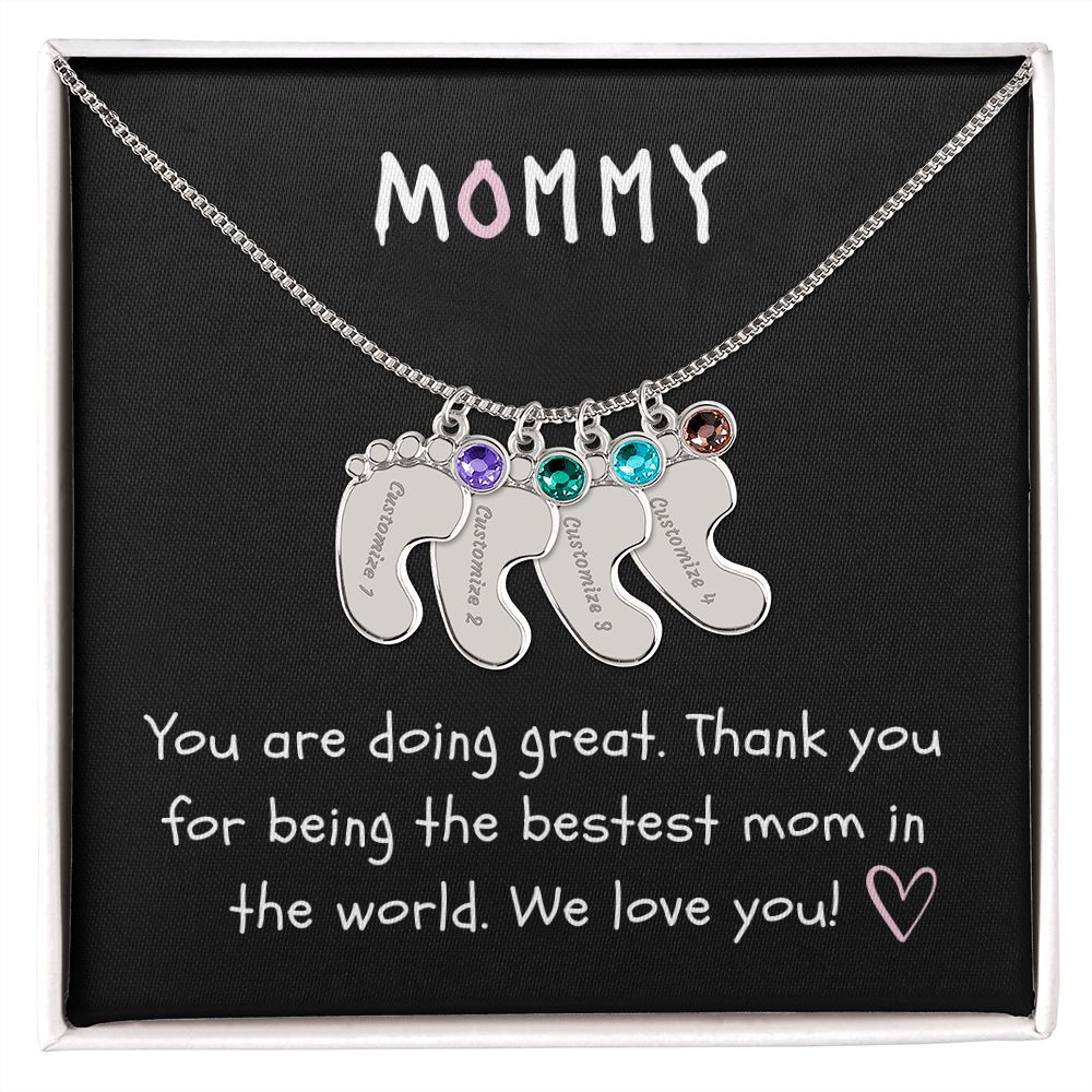 Mommy Custom Baby Feet Necklace with Birthstone