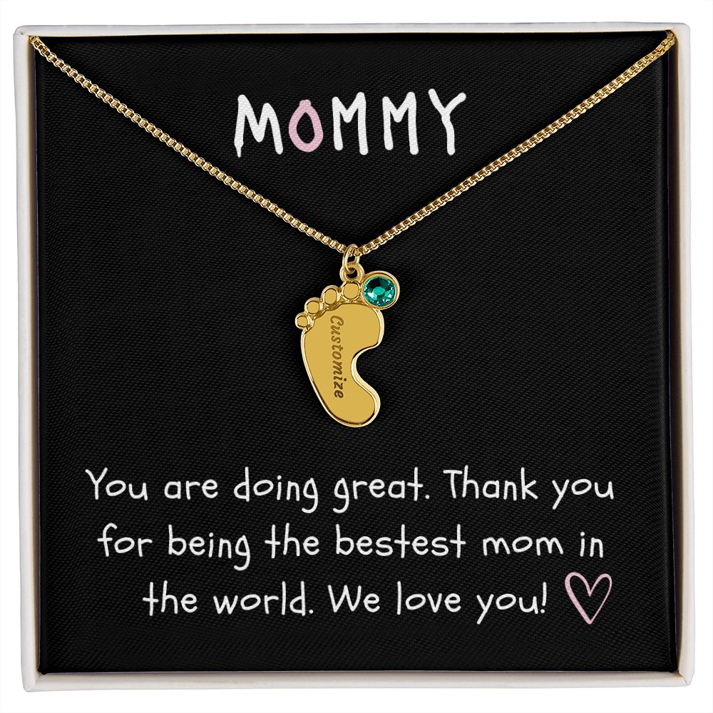 Mommy Custom Baby Feet Necklace with Birthstone