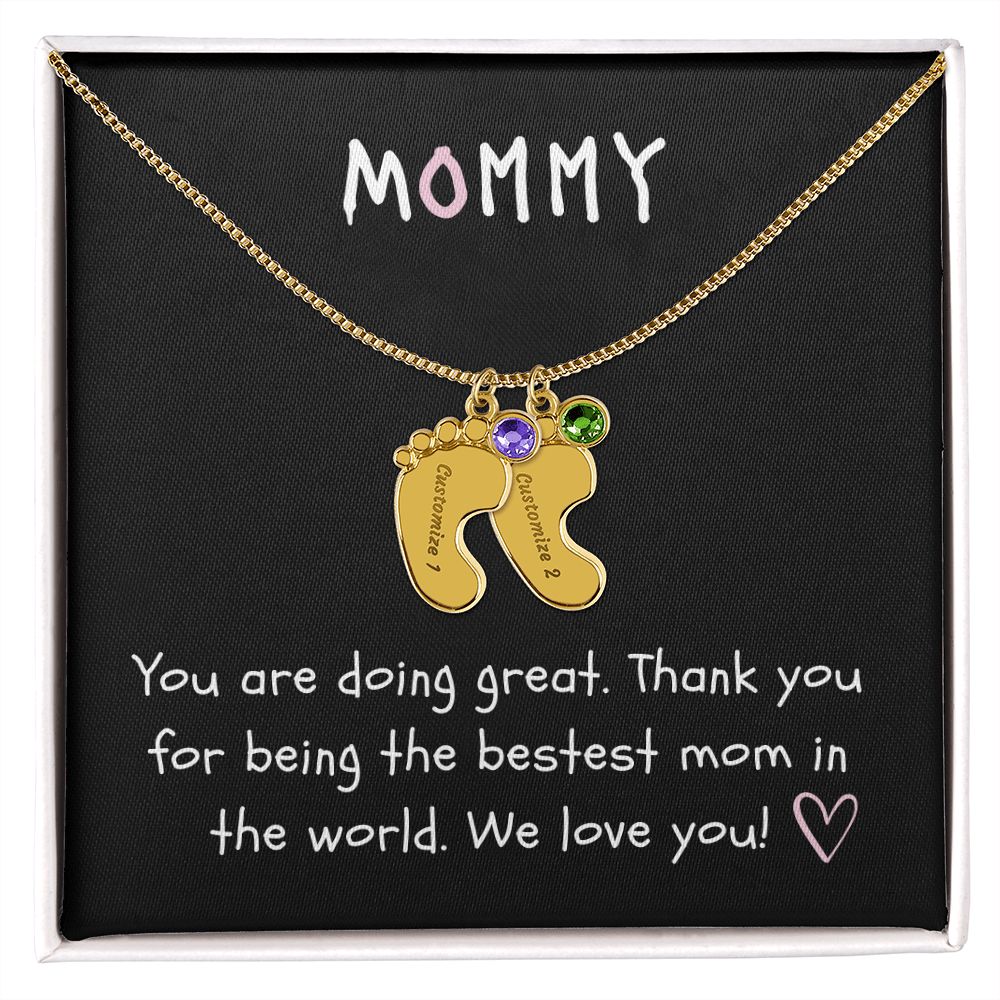 Mommy Custom Baby Feet Necklace with Birthstone
