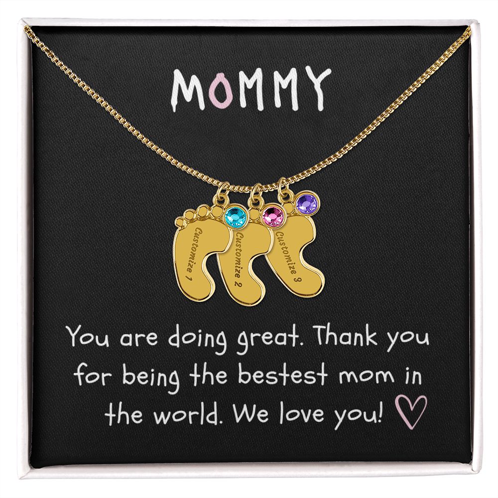 Mommy Custom Baby Feet Necklace with Birthstone