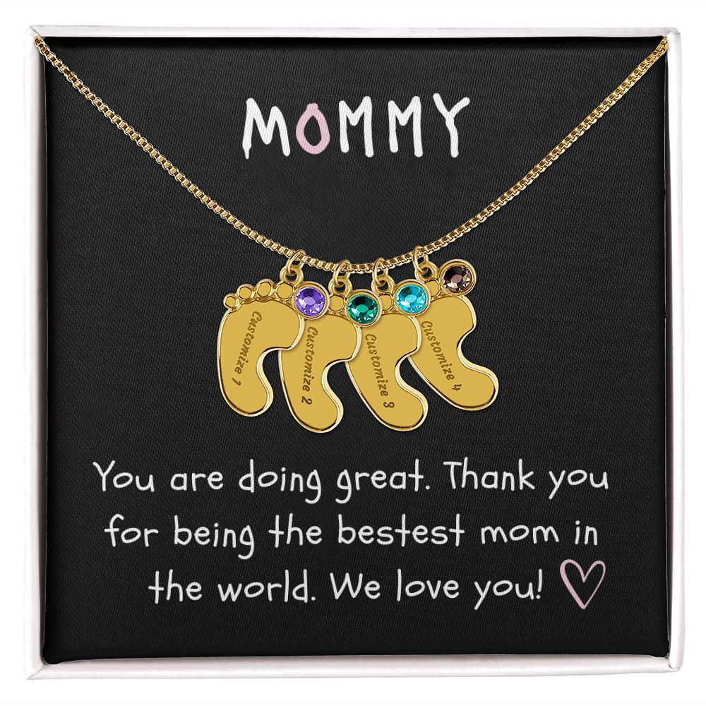 Mommy Custom Baby Feet Necklace with Birthstone