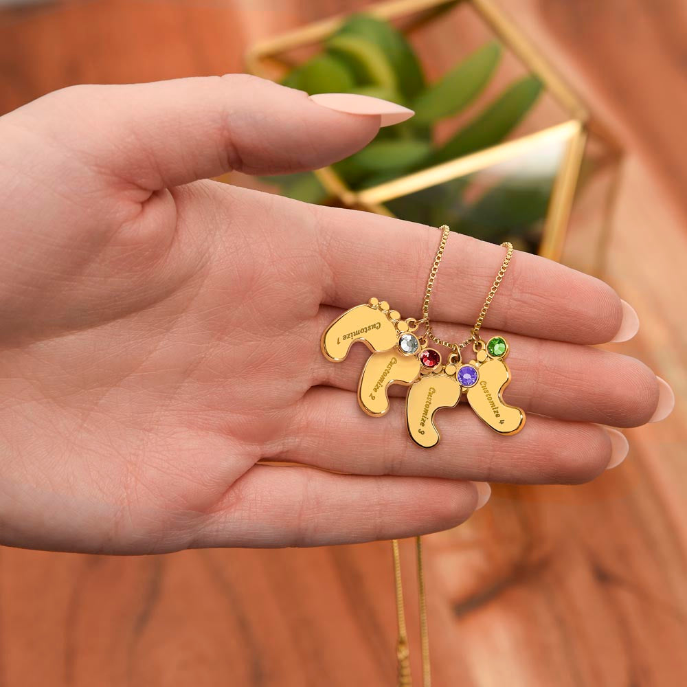 Mommy Custom Baby Feet Necklace with Birthstone