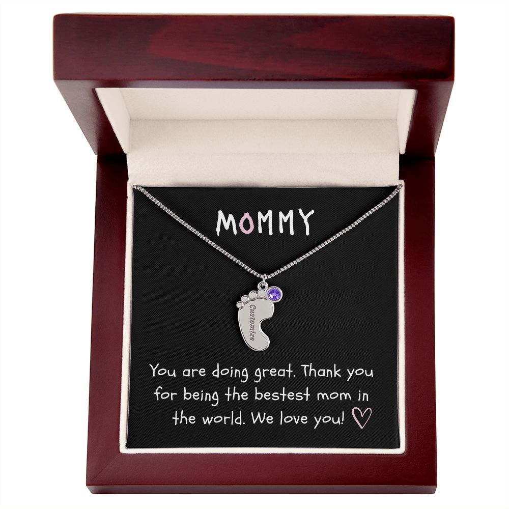 Mommy Custom Baby Feet Necklace with Birthstone