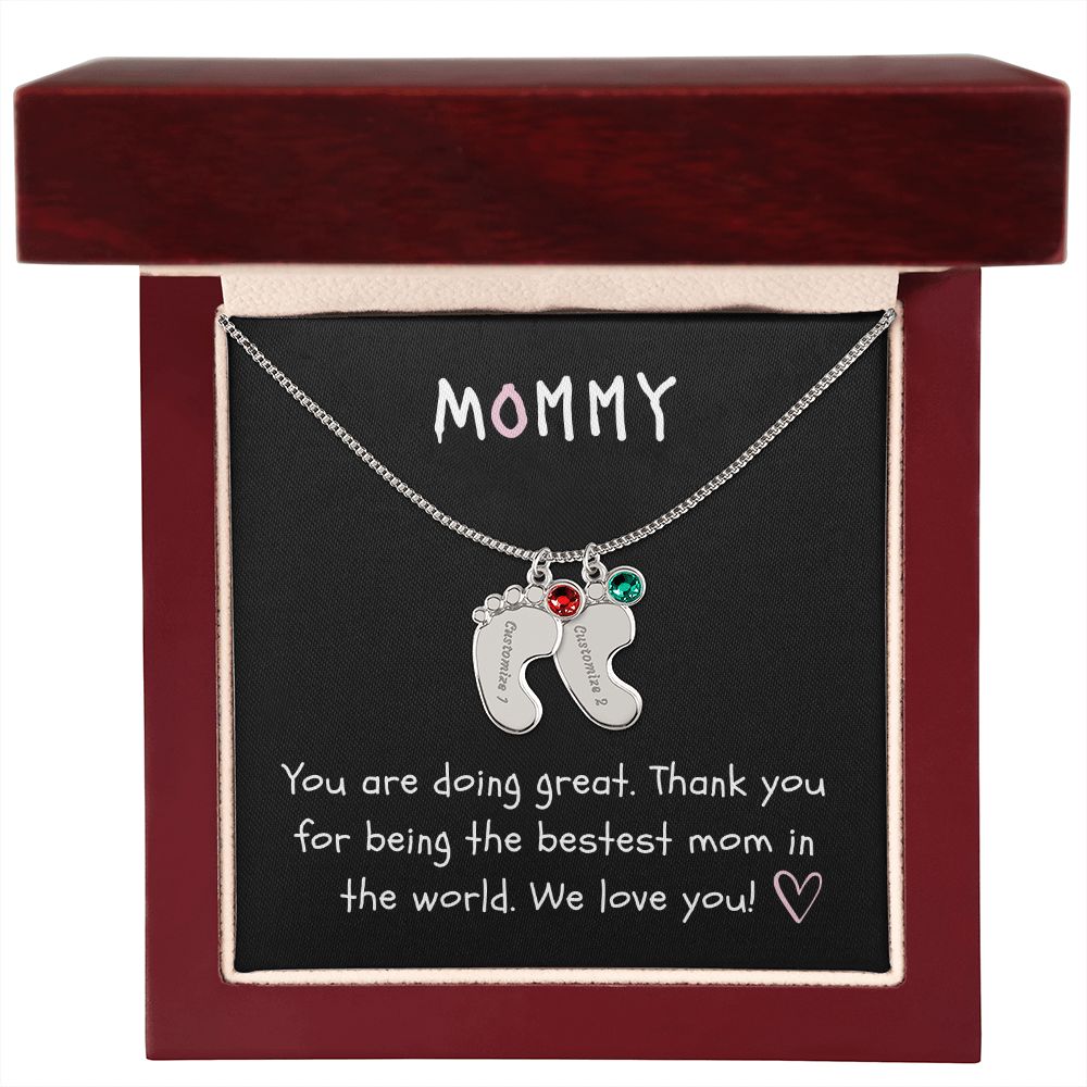 Mommy Custom Baby Feet Necklace with Birthstone