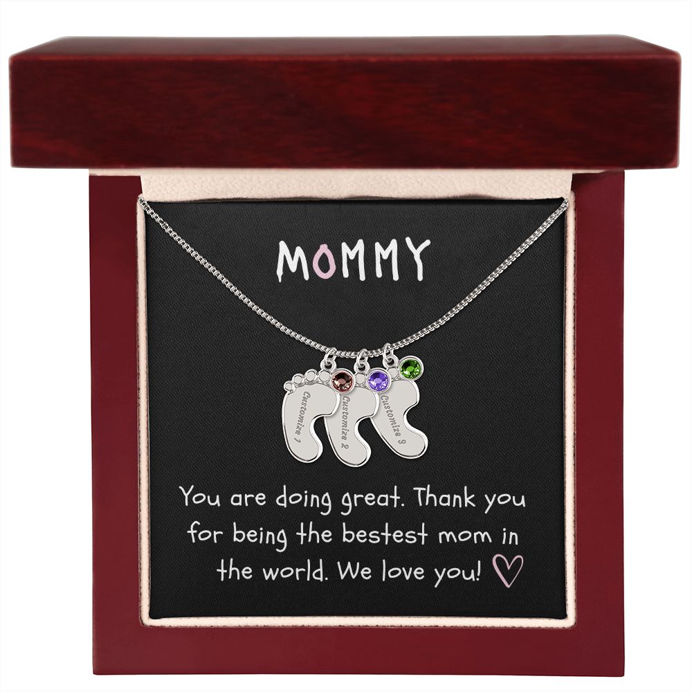 Mommy Custom Baby Feet Necklace with Birthstone