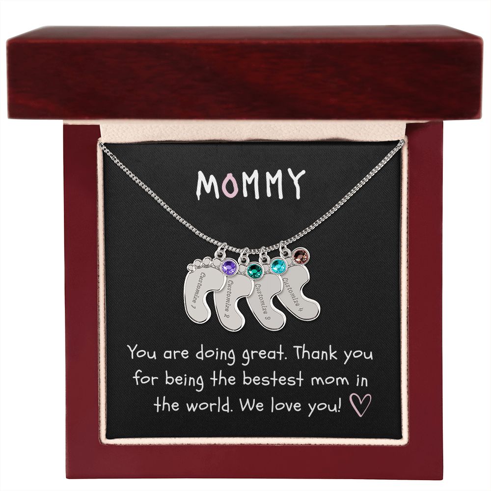 Mommy Custom Baby Feet Necklace with Birthstone