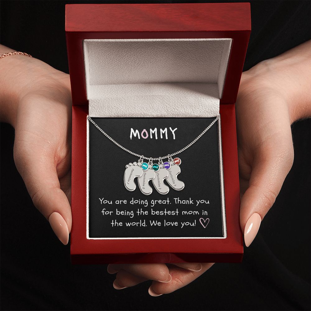 Mommy Custom Baby Feet Necklace with Birthstone