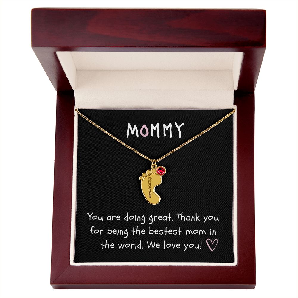 Mommy Custom Baby Feet Necklace with Birthstone