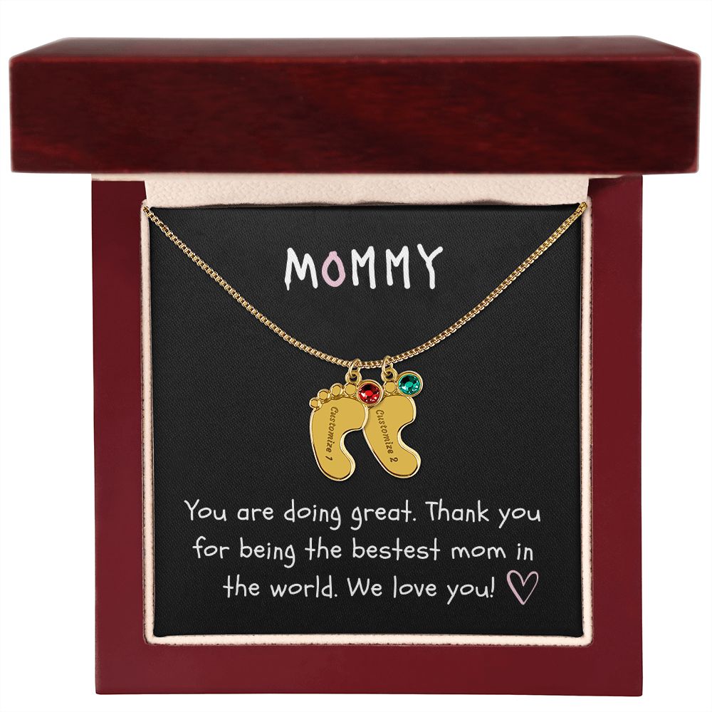 Mommy Custom Baby Feet Necklace with Birthstone