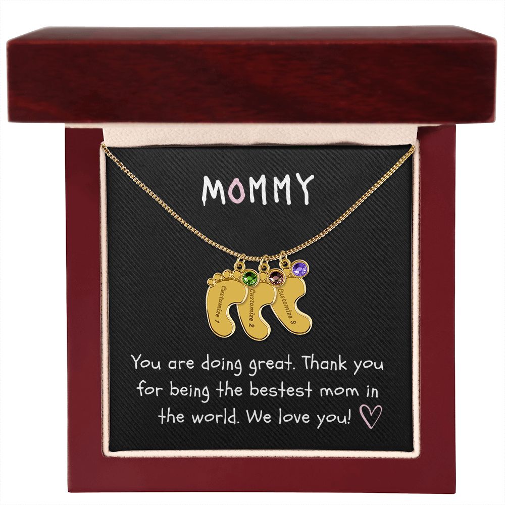 Mommy Custom Baby Feet Necklace with Birthstone