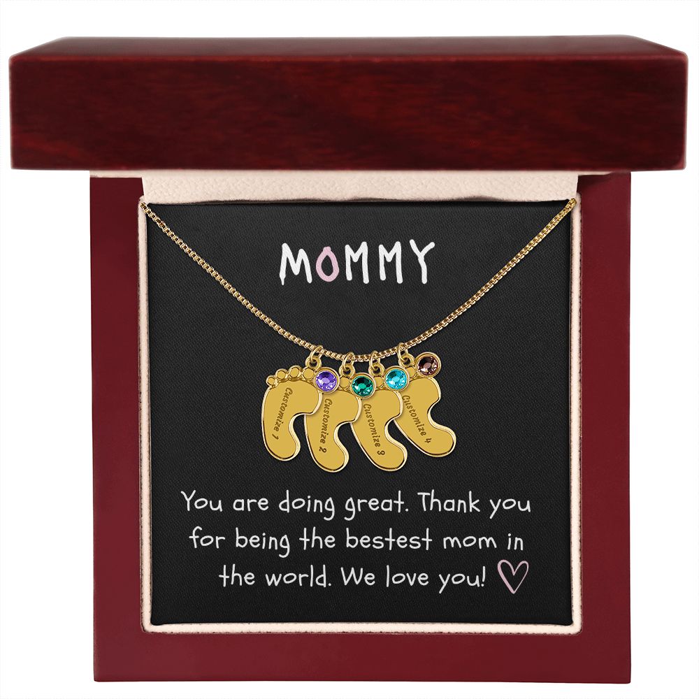 Mommy Custom Baby Feet Necklace with Birthstone