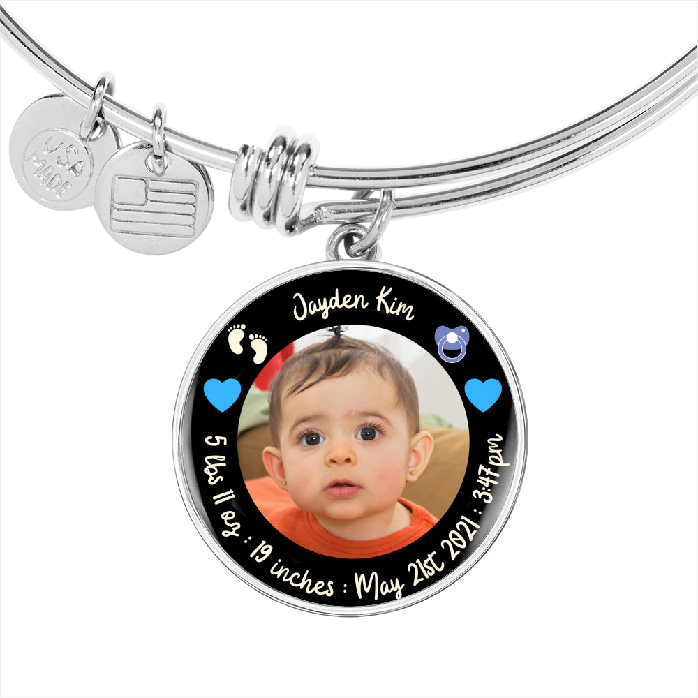 Newborn Baby Stats Photo Circle Bracelet