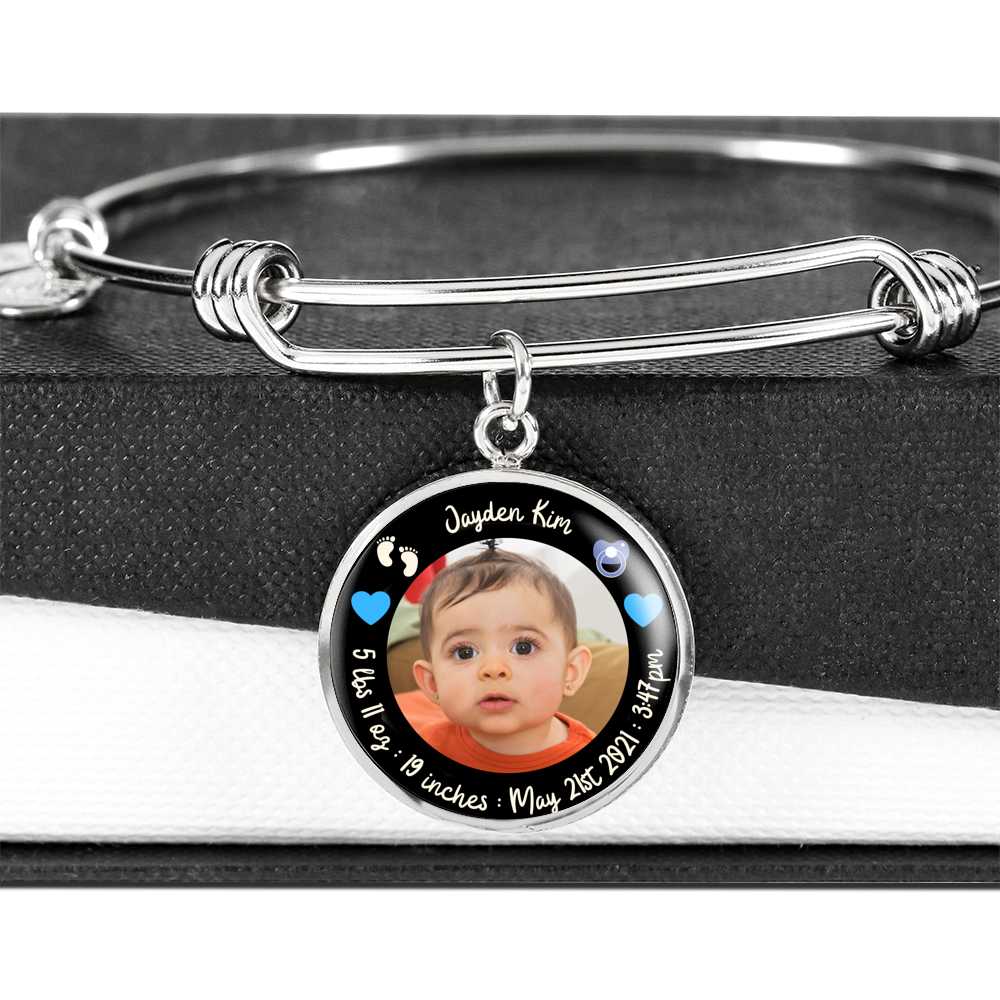 Newborn Baby Stats Photo Circle Bracelet