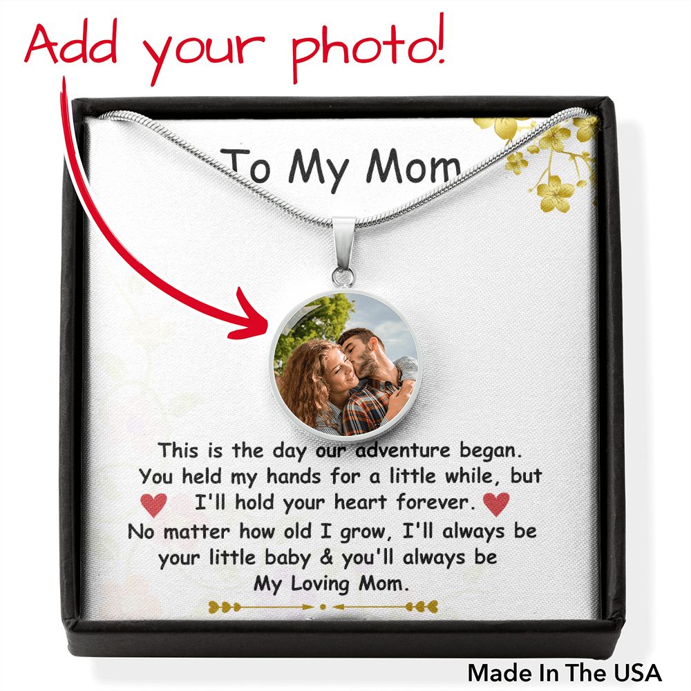 My Loving Mom Circle Photo Necklace with Date