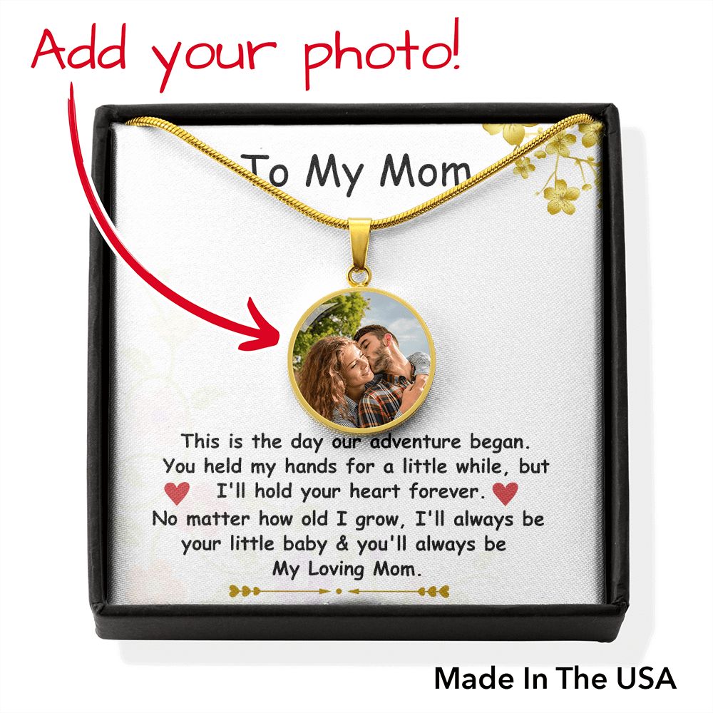 My Loving Mom Circle Photo Necklace with Date