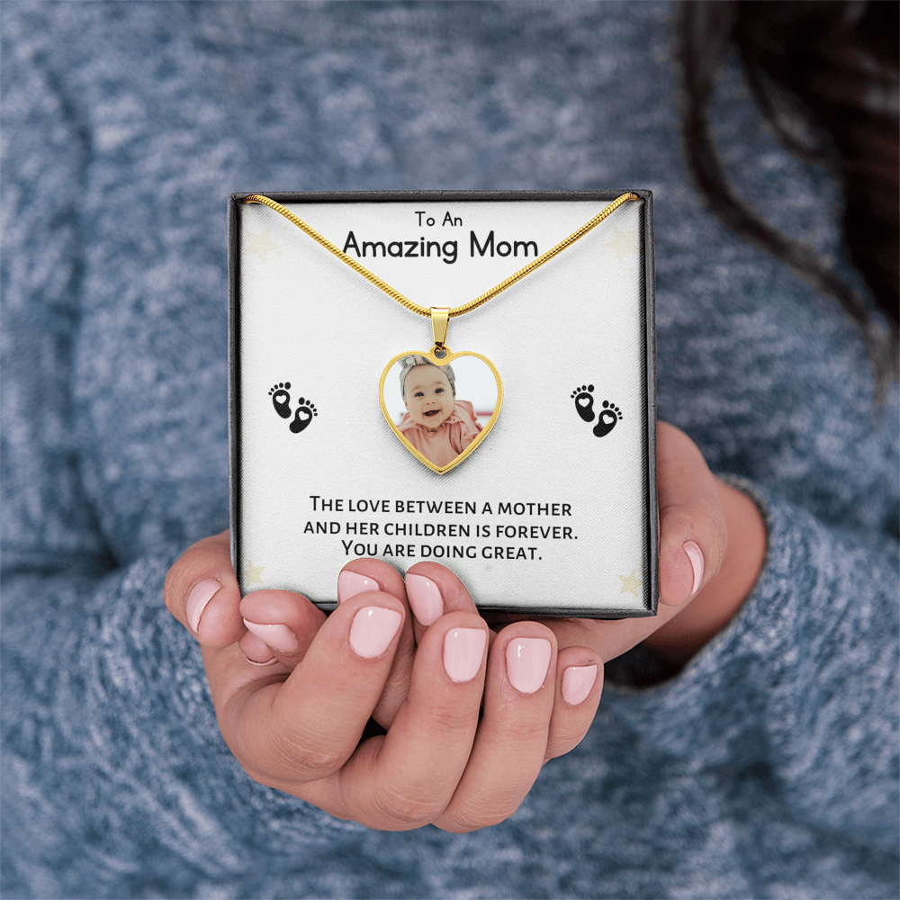 Amazing Mom Custom Picture Heart Necklace