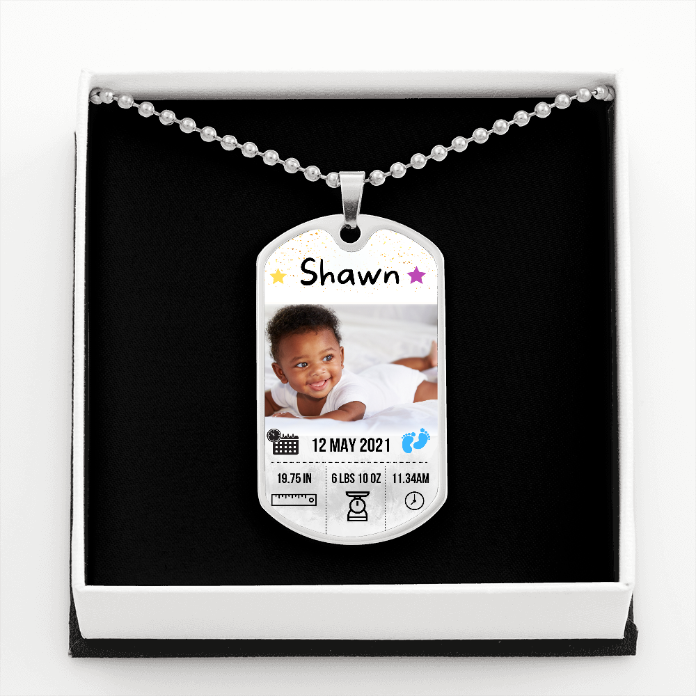 Baby Photo and Stats Custom Dog Tag Necklace