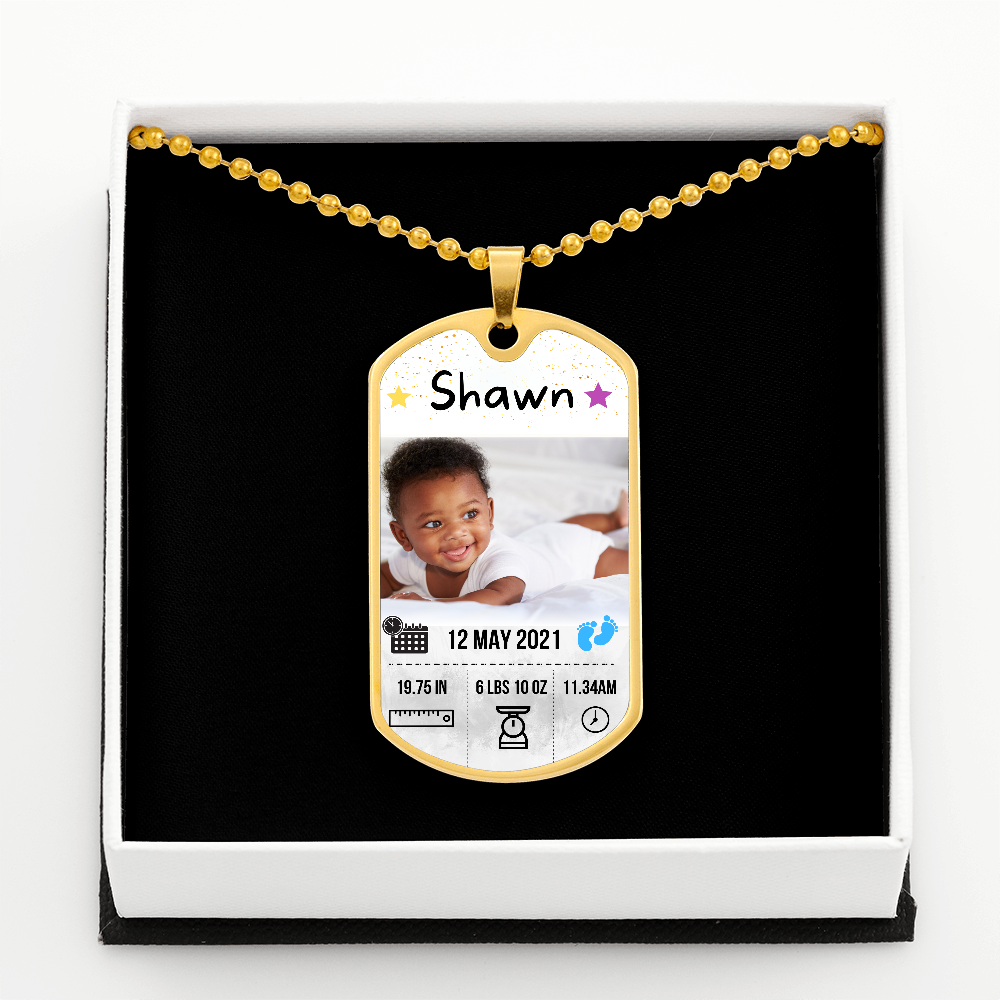 Baby Photo and Stats Custom Dog Tag Necklace