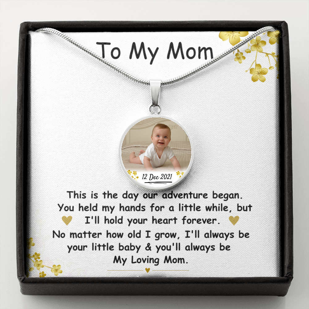 My Loving Mom Circle Photo Necklace with Date