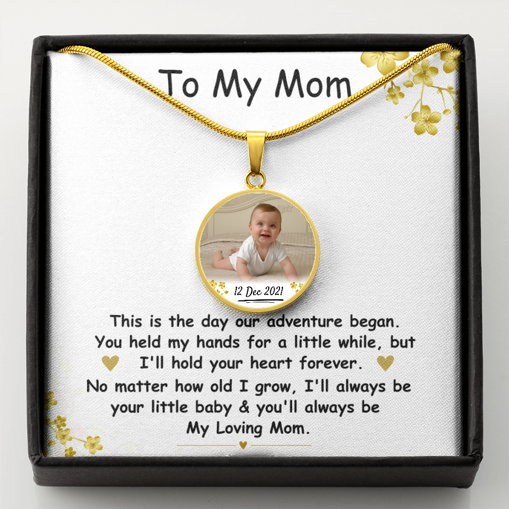 My Loving Mom Circle Photo Necklace with Date