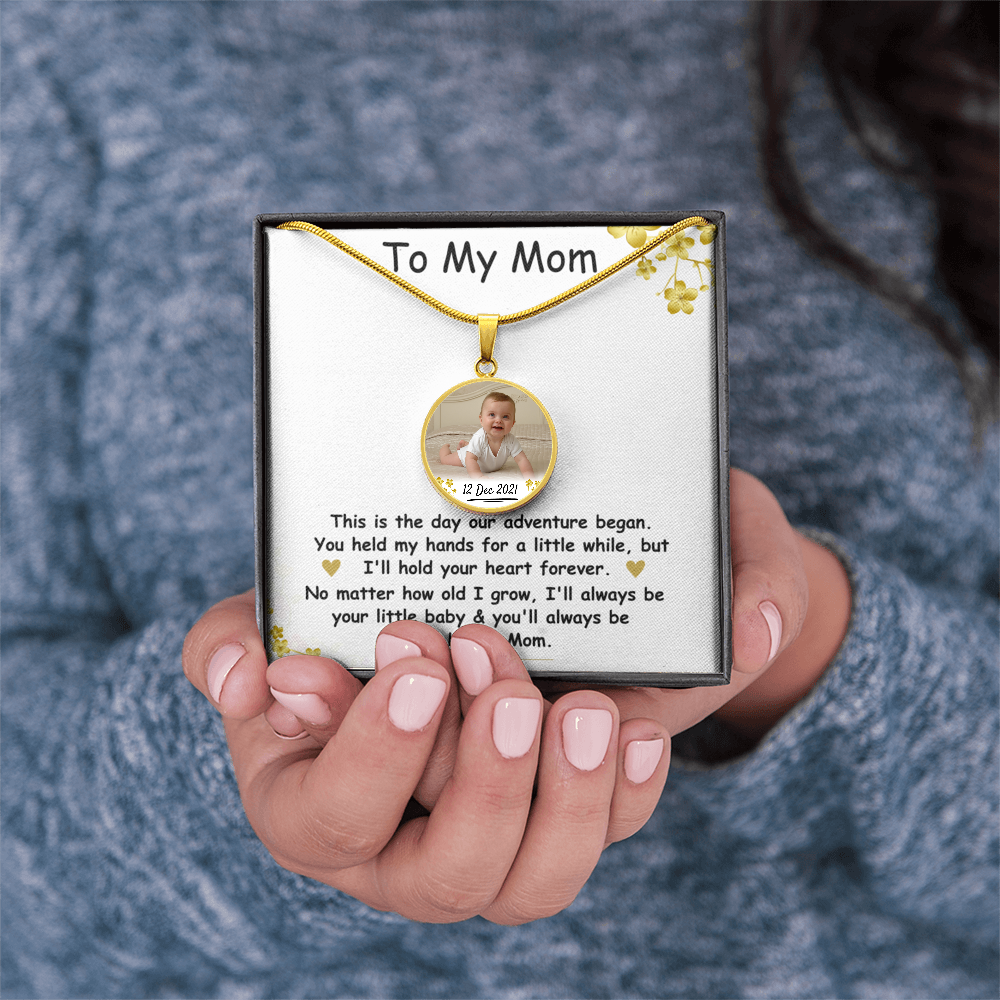 My Loving Mom Circle Photo Necklace with Date