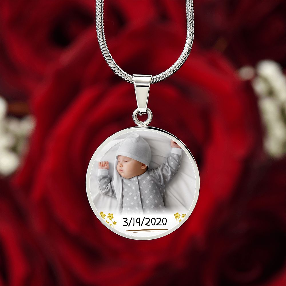 My Loving Mom Circle Photo Necklace with Date
