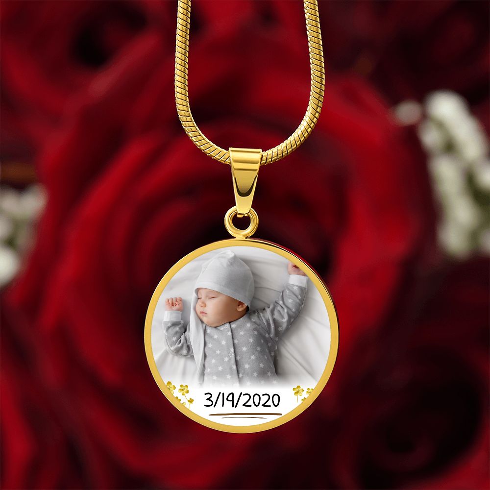 My Loving Mom Circle Photo Necklace with Date