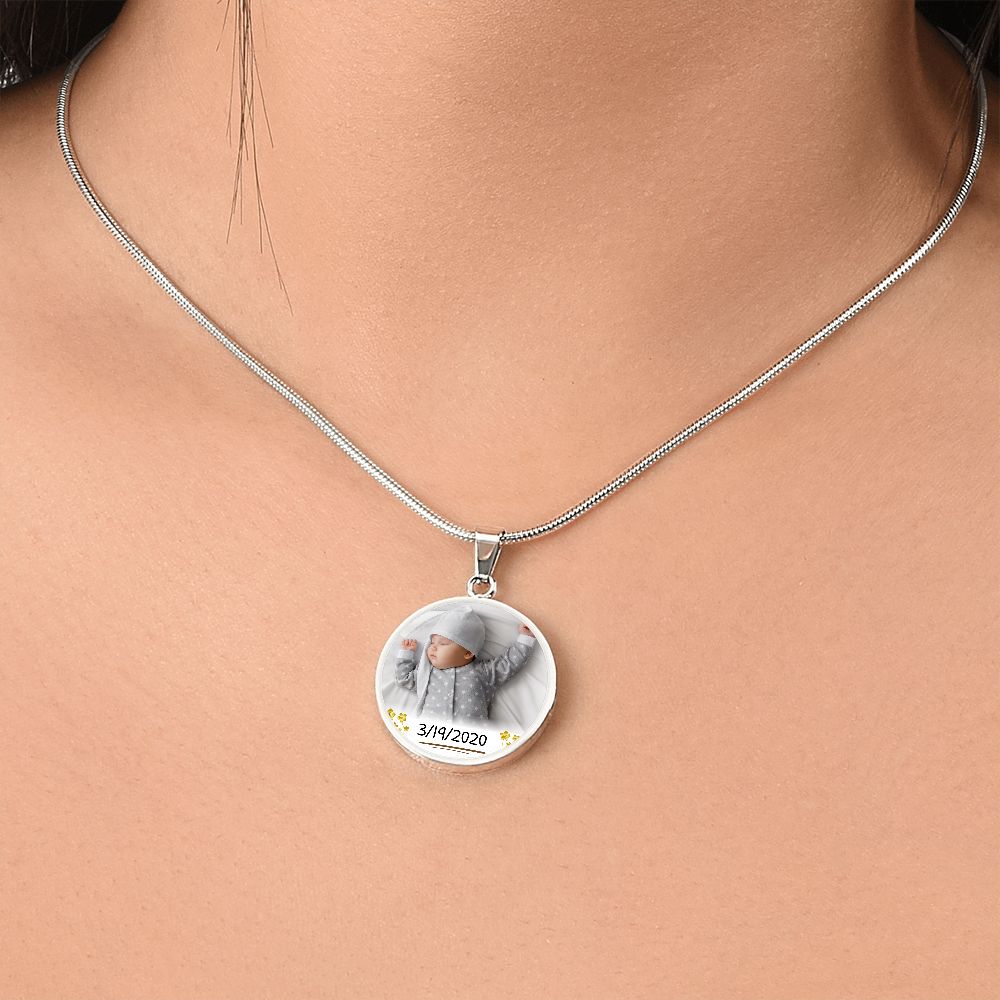 Baby Circle Photo Necklace with Custom Text