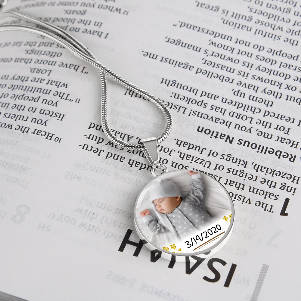 My Loving Mom Circle Photo Necklace with Date