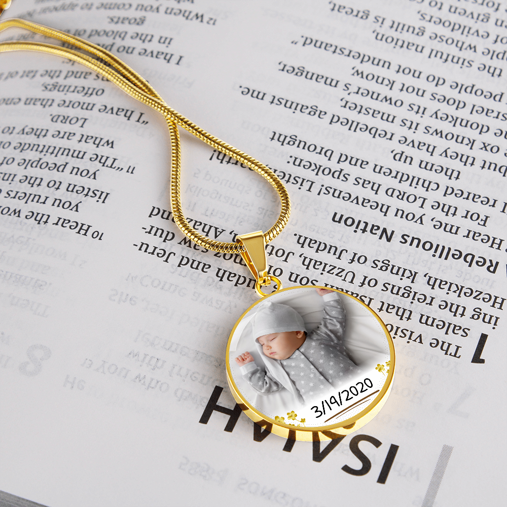 My Loving Mom Circle Photo Necklace with Date